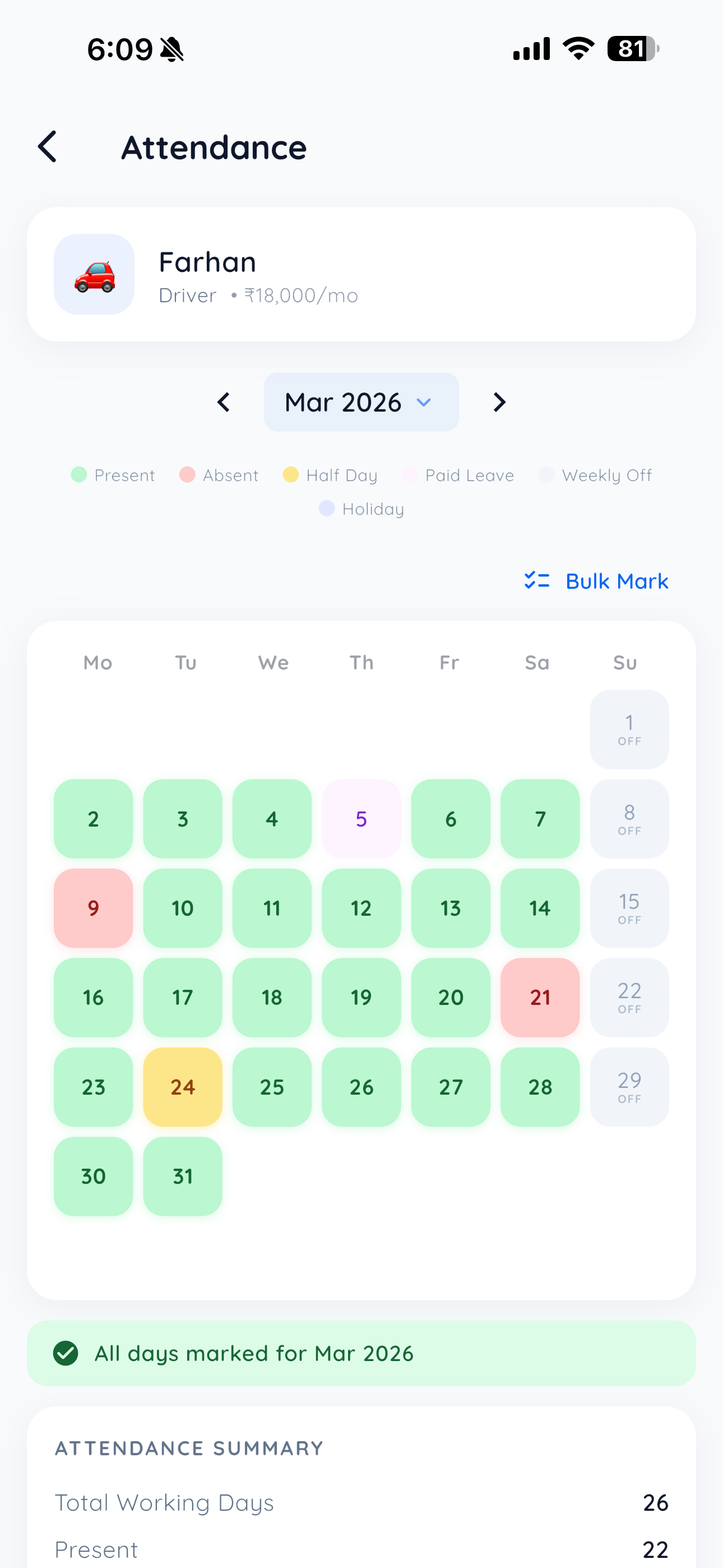 Attendance calendar